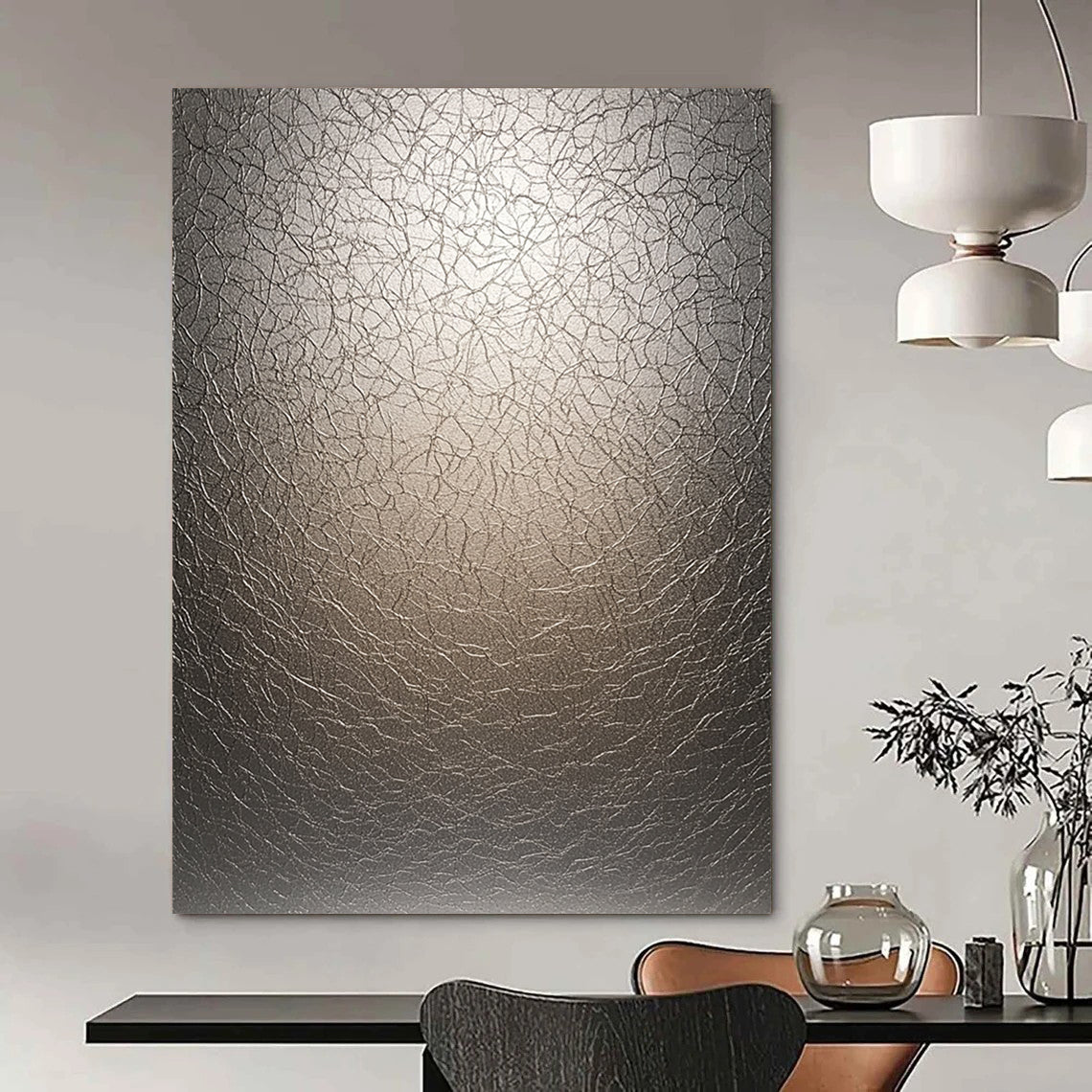 Contemporary abstract art showcases textured LED surface with crinkles illuminated by soft gradient light creating depth and intricate patterns. DLZ1226