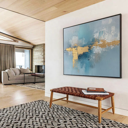 “Blue - Gold Abstract Stripes” - Blue, Gold, White with Textured Stripes - Abstract Acrylic HB1358
