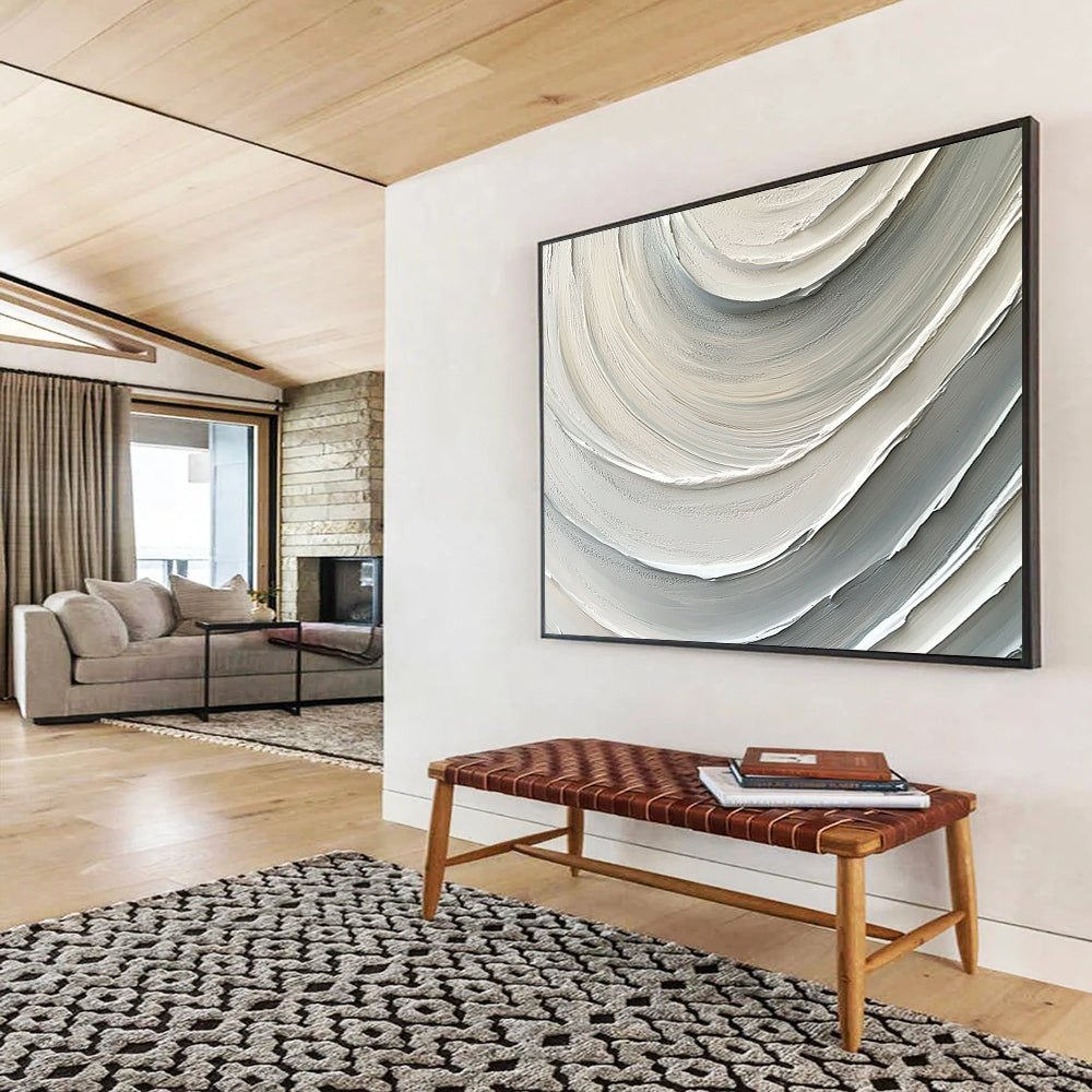 “Gray - White Textured Swirls” - Gray, White, Textured swirl patterns - Relief Art HB1791