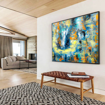 Dramatic Large Abstract Canvas with Intense Textured Impacts for Dining Room & Entryway DKH924