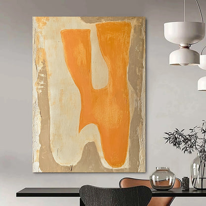Contemporary abstract painting featuring minimalist boho style with terracotta and cream colors showcasing two animals on textured beige background. DLZ1609