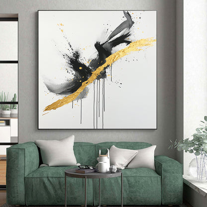 Black, White, Gold, Gray, Intertwined Swirls "Gilded Entanglement" Abstract Expressionist Painting On Canvas HB096