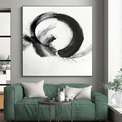 Black and White Mixed Circle "Hybrid Zen" Painting On Canvas HB279