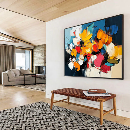 “Colorful Abstract Floral Blooms” - Yellow, orange, red, blue, white; Abstract floral composition HB1288