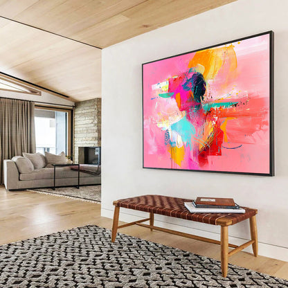 “Vibrant Pink Portrait” - Pink, Orange, Teal, Abstract Figure - Contemporary Pop - Inspired Acrylic Painting HB1539