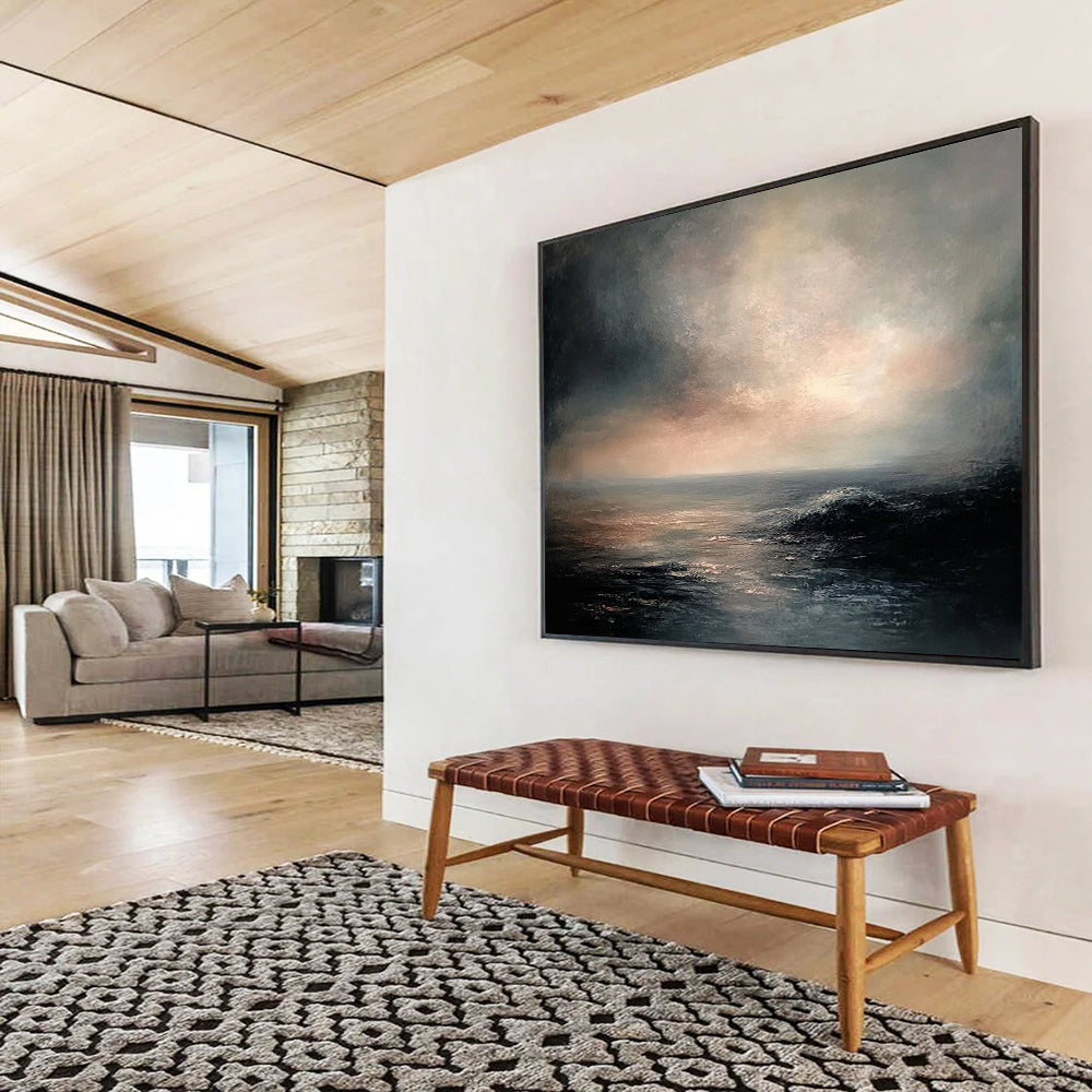 “Moody Dusk over the Ocean” - Greys, Pinks, Blues, Dramatic Sea - Scape - Romantic Oil Painting HB1561