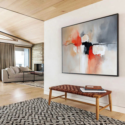 “Coral and Gray Fusion” - Coral, Gray, Black, Abstract Shapes - Abstract Acrylic Painting HB1546