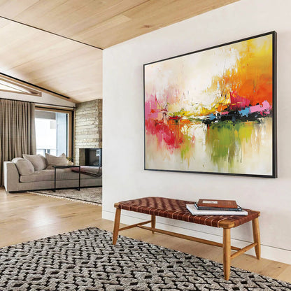 “Vibrant Abstract Harbor” - Red, Yellow, Green, Blue, Bold Boats and Reflections Painting On Canvas HB0924