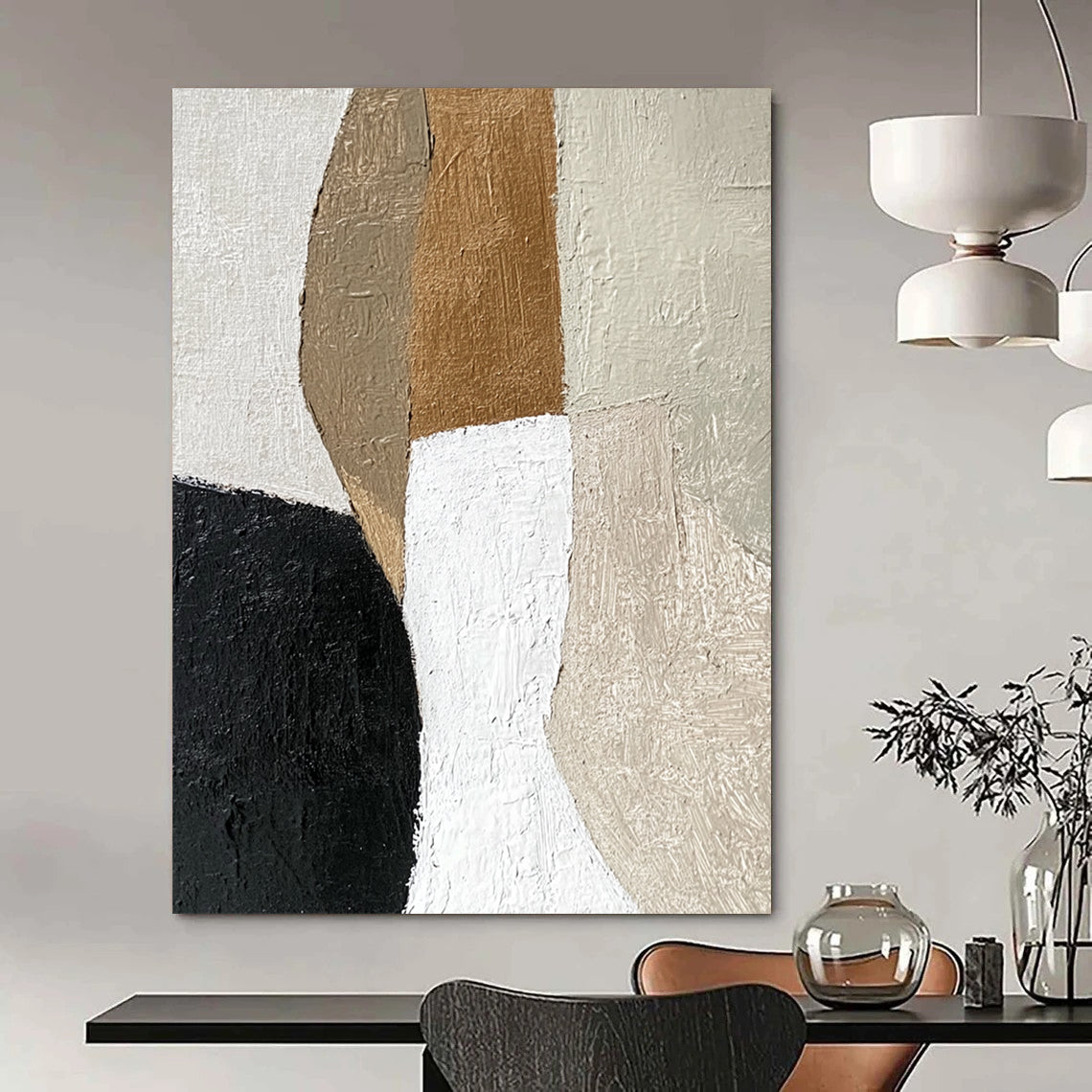 Contemporary hand-painted abstract artwork featuring a detailed leg and foot profile in textured neutral colors with bold brush strokes. DLZ0970