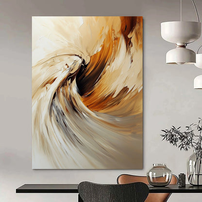 Contemporary abstract oil painting featuring an angel with swirling brush strokes in warm beige and brown tones. DLZ0450