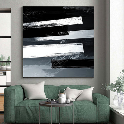 Black and White Striped "Industrial Stripes" Painting On Canvas HB310