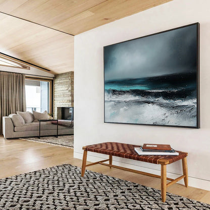 “Dark Sea Storm” - Gray, Blue, Black, White - Stormy Sea Abstract - Acrylic Painting HB1305