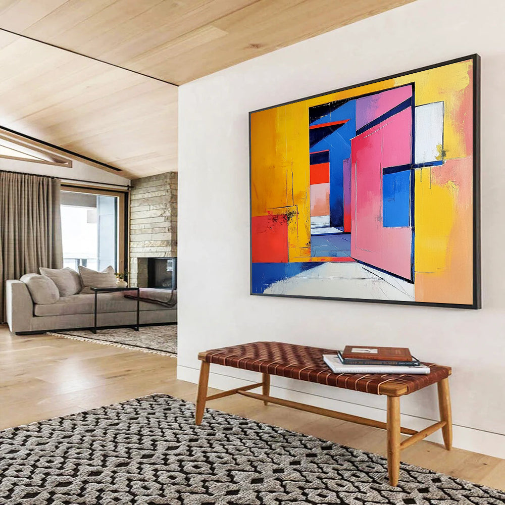 Vibrant Geometric Portal – Abstract Acrylic Architectural Space Painting HB1470