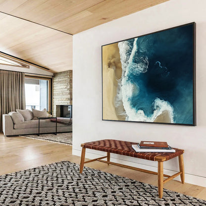 “Aerial Beach View” - Blue, White, Beige with Ocean and Sand - Aerial Photography Print HB1355