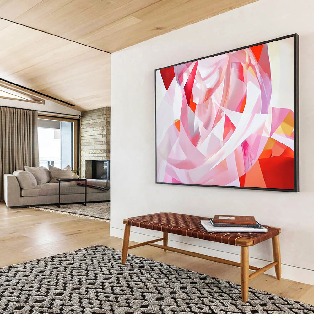 “Pink Geometric Twirl” - Shades of pink, reds, whites; Abstract geometric shapes; Modern Abstract Painting On Canvas HB1160