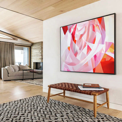 “Pink Geometric Twirl” - Shades of pink, reds, whites; Abstract geometric shapes; Modern Abstract Painting On Canvas HB1160