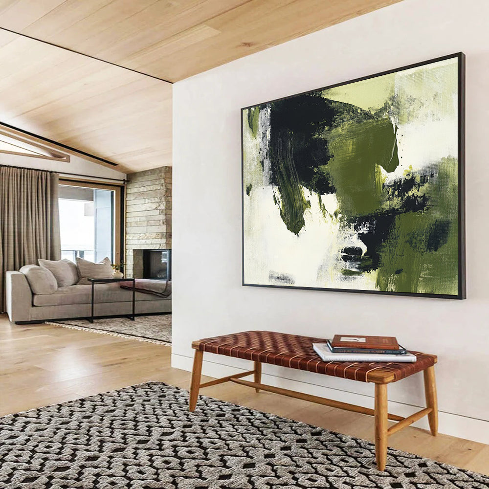 Bold Green and Black Abstract Shapes - Expressive Abstract Painting On Canvas HB0489