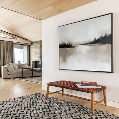 “Misty River in Monochrome” - Soft gray, deep black, beige, Minimalist Landscape Painting On Canvas HB0612
