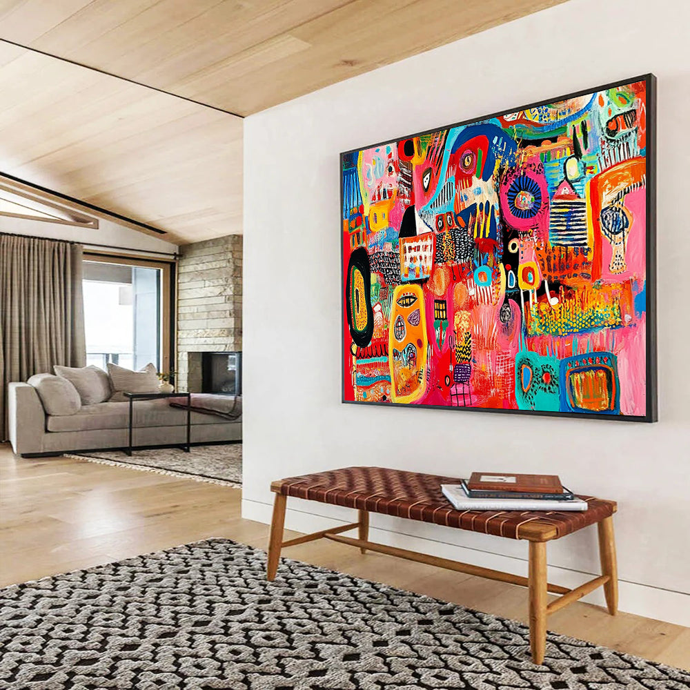 “Lively Color Fusion” - Multicolor, Abstract Forms Painting On Canvas HB0743