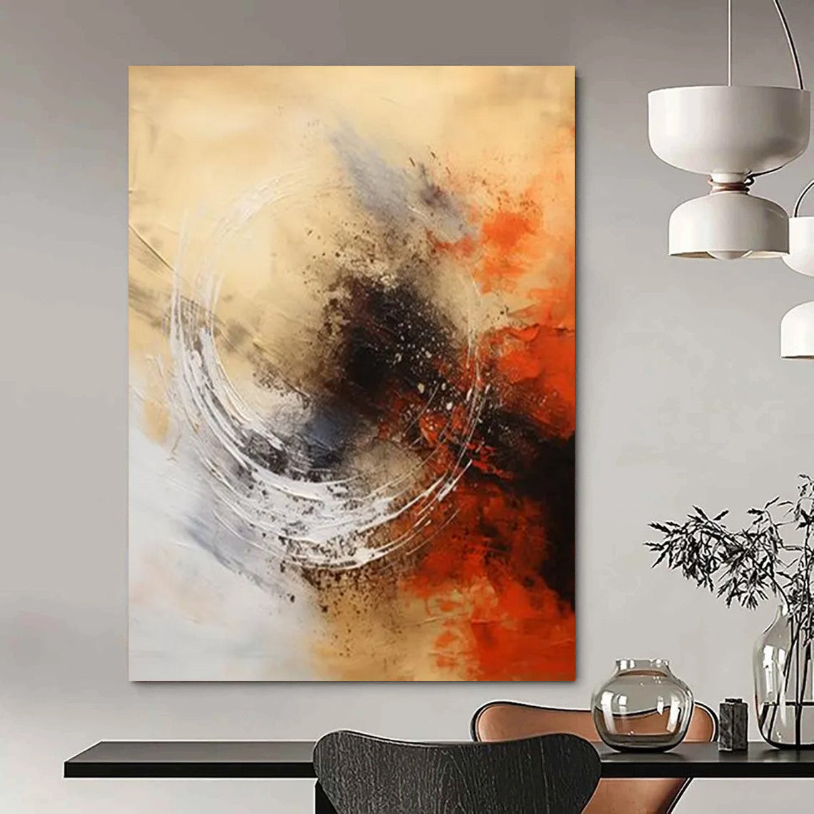 Gilded Web: Large - Format Hand - Painted Custom Abstract Gem for Dining Room and Office DTP121
