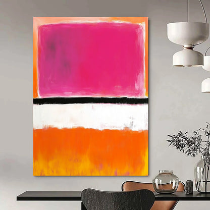 Contemporary hand-painted abstract art showcasing shades of pink, orange, and white with a striking black line in the center. DLZ1306