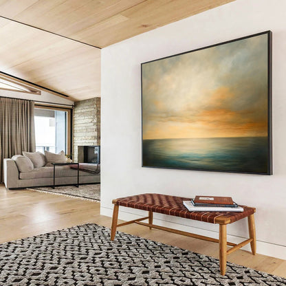 “Soft - Toned Sea and Sky” - Muted Grays, Oranges, Blues, Calm Ocean and Sky - Oil Painting HB1606