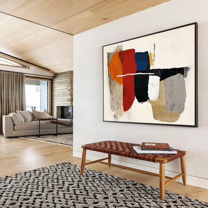 “Color - Blocked Abstraction” - Red, Blue, Orange, Geometric Shapes - Abstract Acrylic Painting HB1516