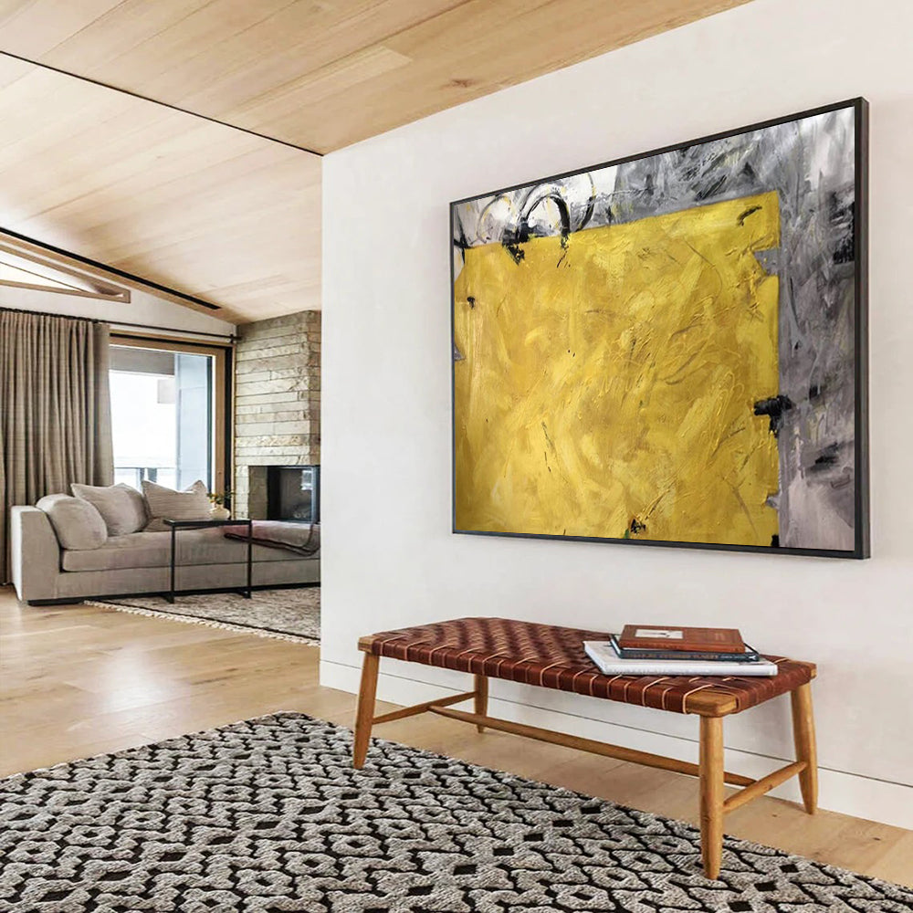 Bold Yellow and Grey Abstract: A Statement of Artistic Confidence DLZ153