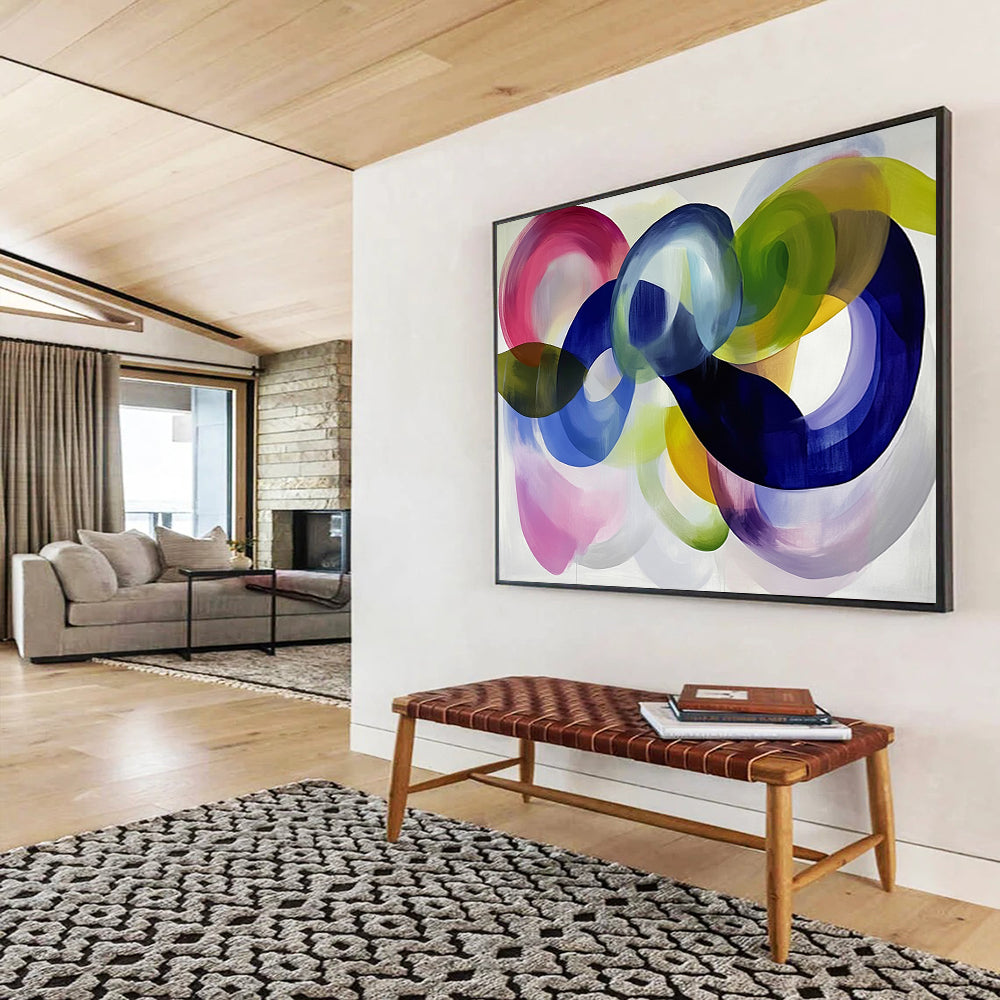Colorful Curved Abstract "Vibrant Loops" Painting On Canvas HB0660