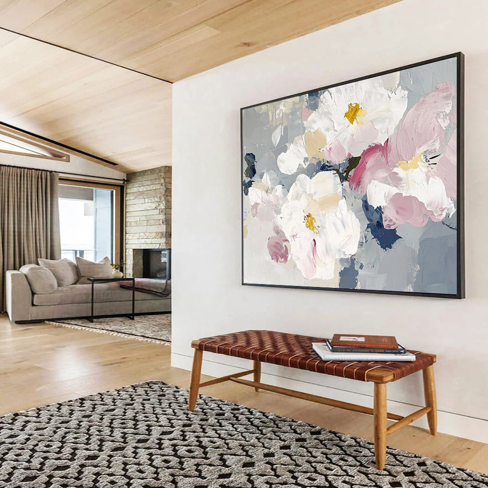 “Soft - Hued Floral Impasto” - Ethereal Abstract Painting On Canvas HB0522