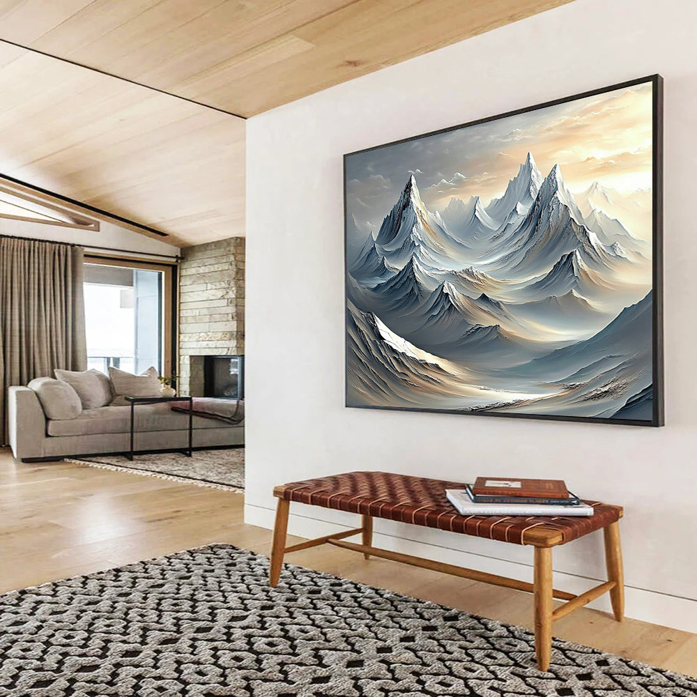 “Fantasy Mountain Range” - Gray, White, Fantasy Mountain Digital Art HB0721