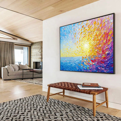 “Textured Sunset Sea” - Colorful, Textured, Sea, Sunset Painting On Canvas HB0750