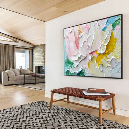 “Textured Pastel Peony” - Pastel Palette, Textured Peony Flower Painting On Canvas HB0876