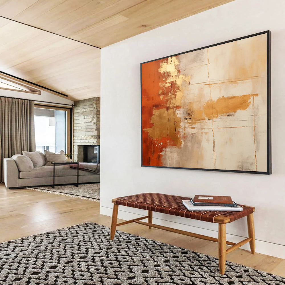 Orange - Gold Blending Abstract Painting - Catalyst for Vibrant Atmosphere in Dining Room DLZ094