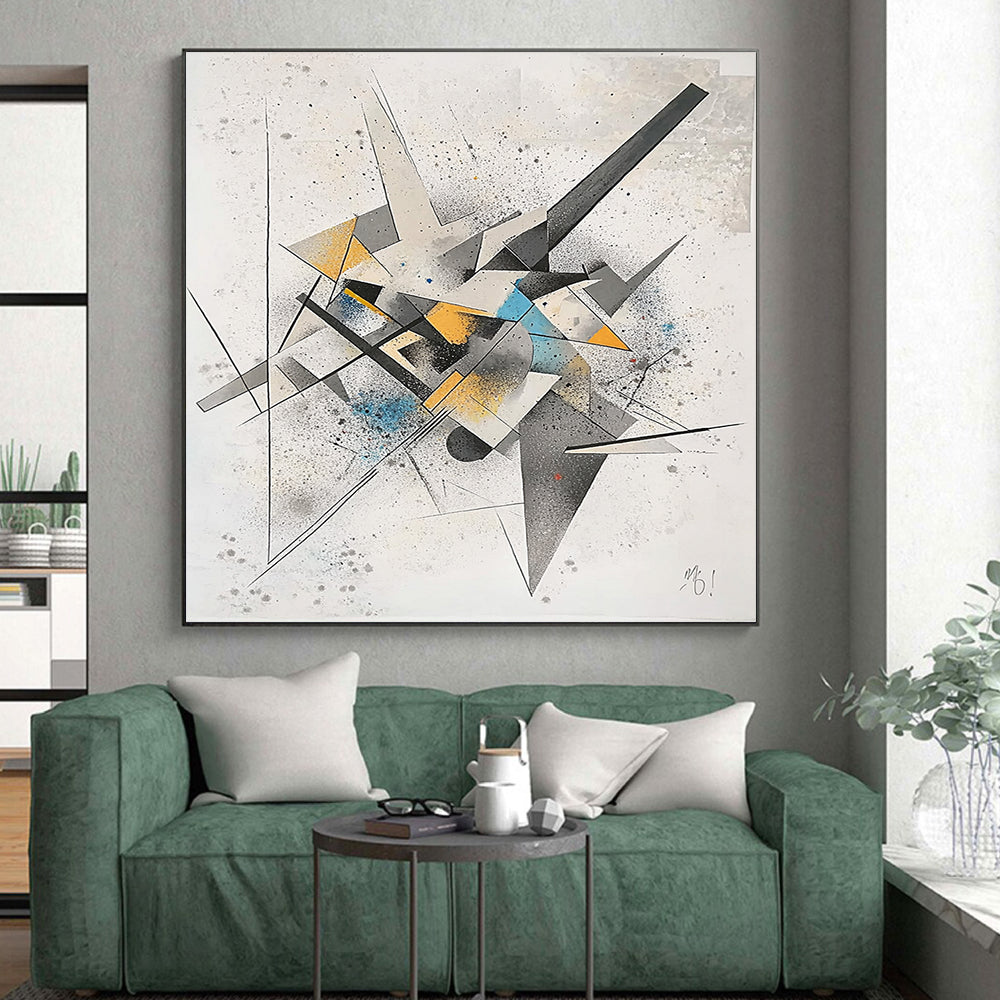 Multicolor Geometric Shapes "Vibrant Construction" Painting On Canvas HB316