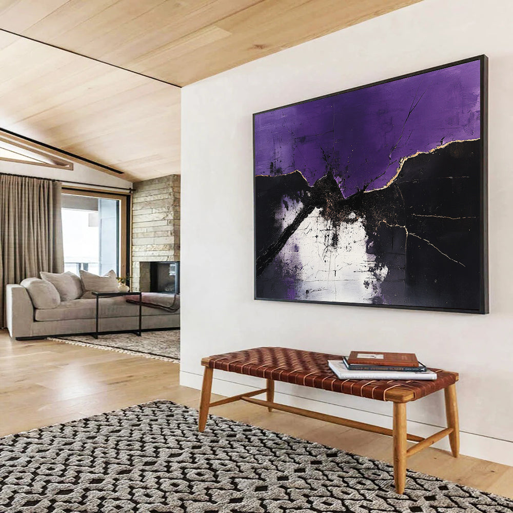 “Purple - Black - White Abstract Cracks” - Purple, Black, White, Abstract cracked patterns - Acrylic Painting HB1795