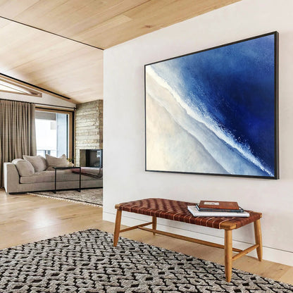 Blue Sea and White Sand Aerial View - Minimalist Coastal Painting On Canvas HB0488