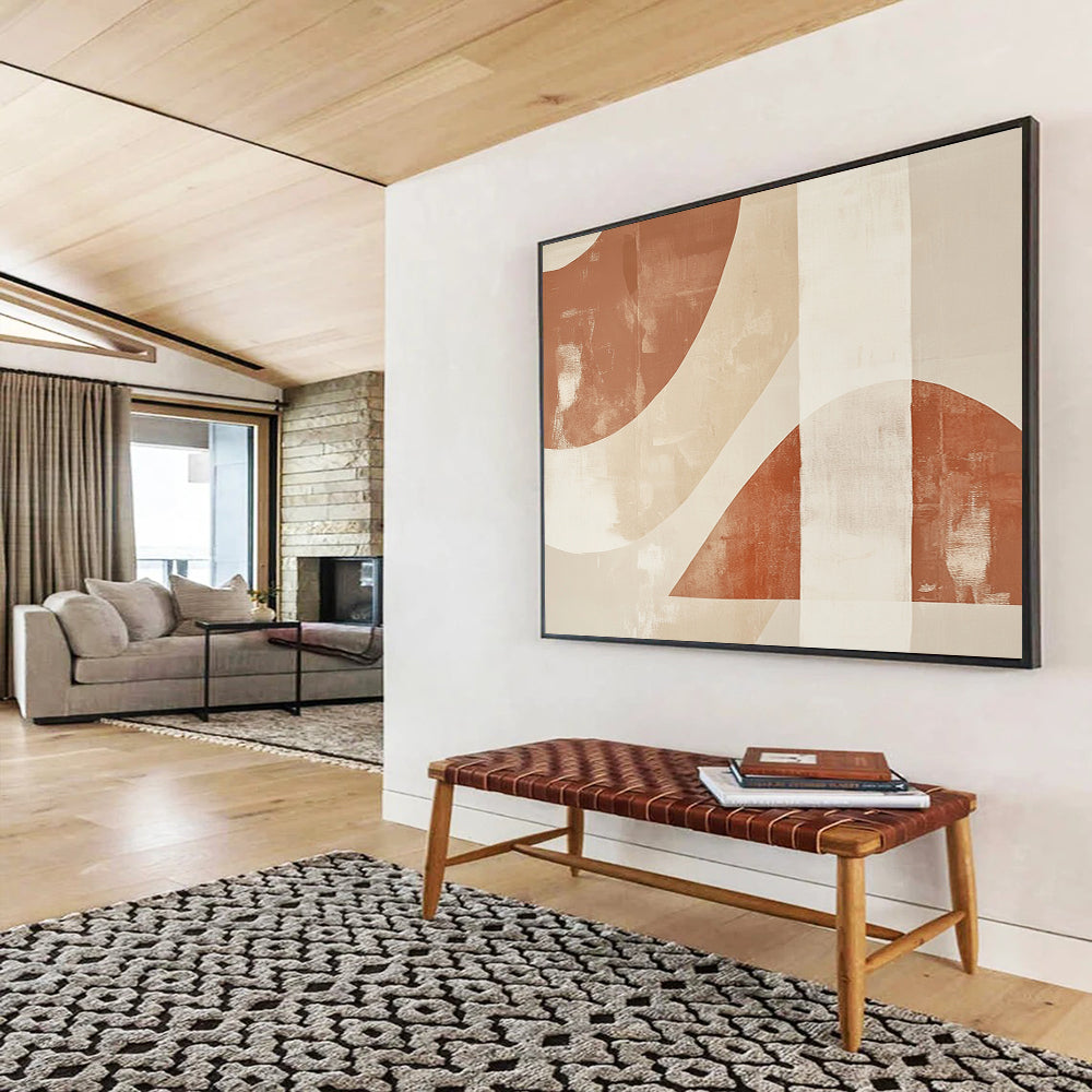 “Geometric Earth - Tone Abstract” - Brown, beige shapes, minimalist design, Geometric Abstract Painting On Canvas HB0604