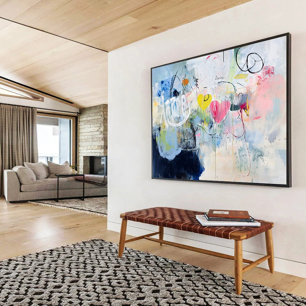“Abstract Hearts and Shapes in Soft Hues” - Expressive Abstract Painting On Canvas HB0517