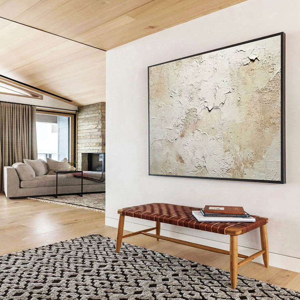 “Crackled Beige - White Texture” - Textural Abstract Painting HB0531