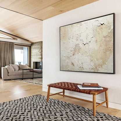 “Crackled Beige - White Texture” - Textural Abstract Painting HB0531