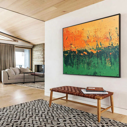 “Orange - Green Abstract Field” - Orange, Green, Abstract Field, Textured Layers HB1125
