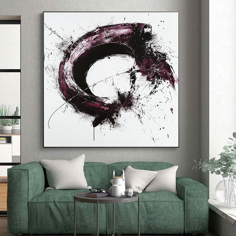 White, Black, Purple with Expressive Swirls "Passionate Motion" Abstract Painting On Canvas HB019