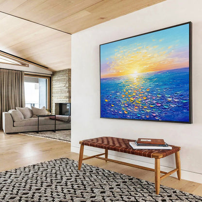 Sunlit Sea with Colorful Textured Reflections - Impasto Seaside Painting On Canvas HB0438