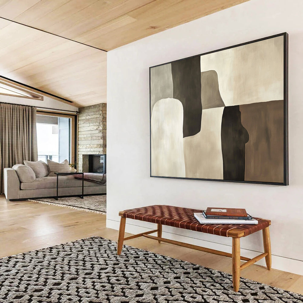 “Neutral Shapes Collage” - Gray, beige, white, brown, Minimalist Abstract Painting HB0618