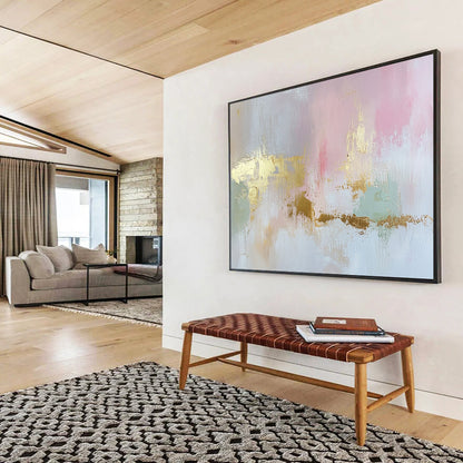 “Blush and Gold Elegance” - Pink, Gold, Gray, Green, Soft Textures - Abstract Minimalist - Inspired Acrylic Painting HB1554