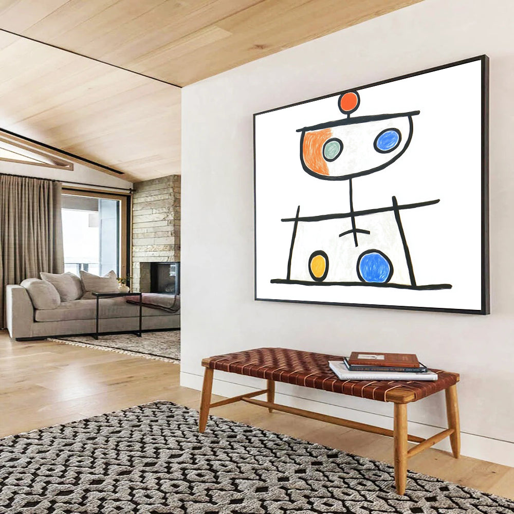 “Playful Abstract Figure” - Black, Colorful Circles, Naive Art - Style Painting On Canvas HB0708