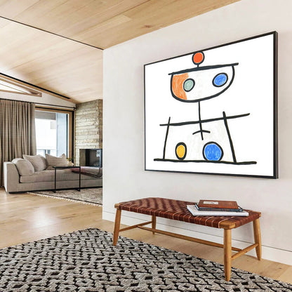 “Playful Abstract Figure” - Black, Colorful Circles, Naive Art - Style Painting On Canvas HB0708