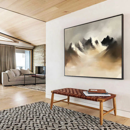“Misty Mountain Peaks” - Gray, Brown, White - Abstract Misty Mountains - Acrylic Painting HB1315