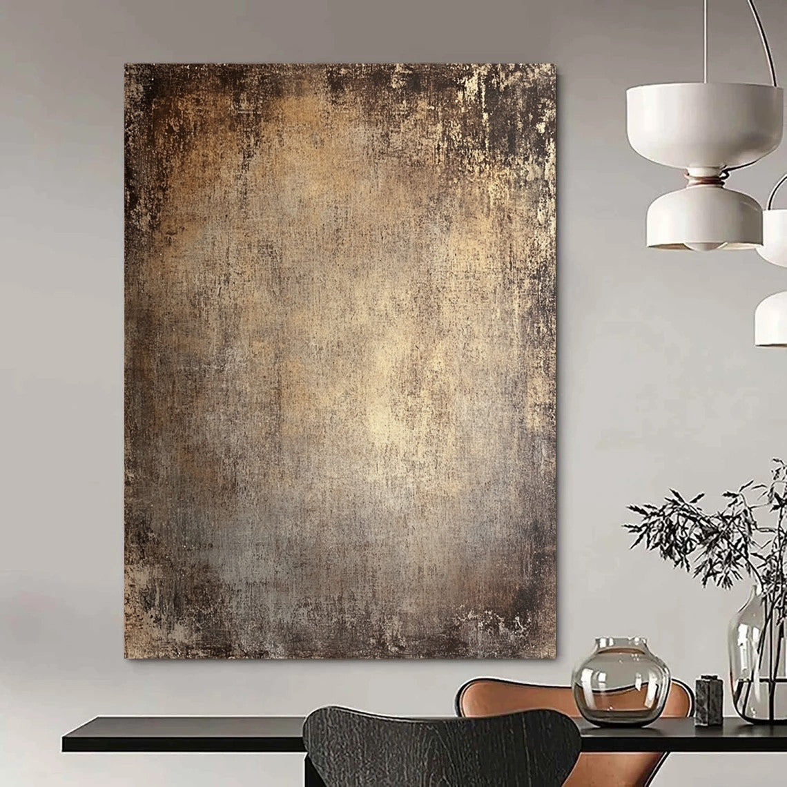 Contemporary abstract painting with distressed earth tones and flat textures creating a warm nostalgic backdrop perfect for highlighting your subject. DLZ1291